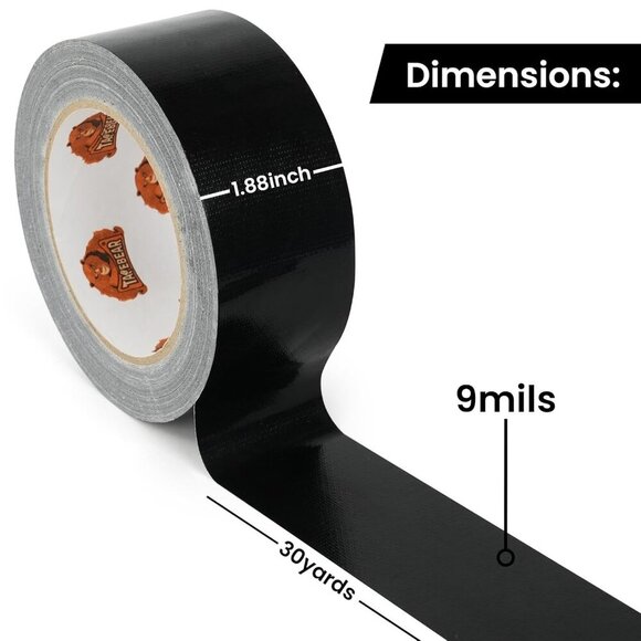 Duct Tape Heavy Duty 1.88 Inch x 30 Yards90Feet, Black Waterproof Tape 9mil Stro - Picture 2 of 7
